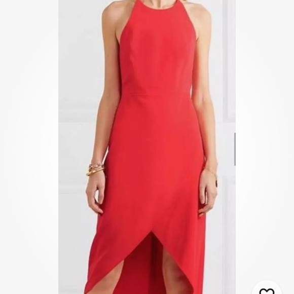Alice + Olivia Kristy High Low Halter Dress Bright Poppy Red Size 8 - Picture 1 of 11